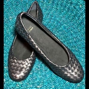 Stuart Weitzman Metallic Leather Woven Flats